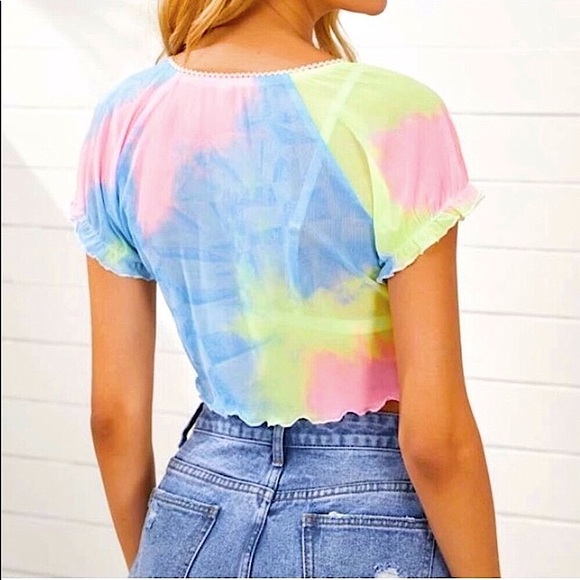🆕🔥SHEIN SUPER CUTE TYE DYE CROP/LETTUCE SLEEVES BEAUTIFUL COLORS NWT!! - Picture 3 of 9